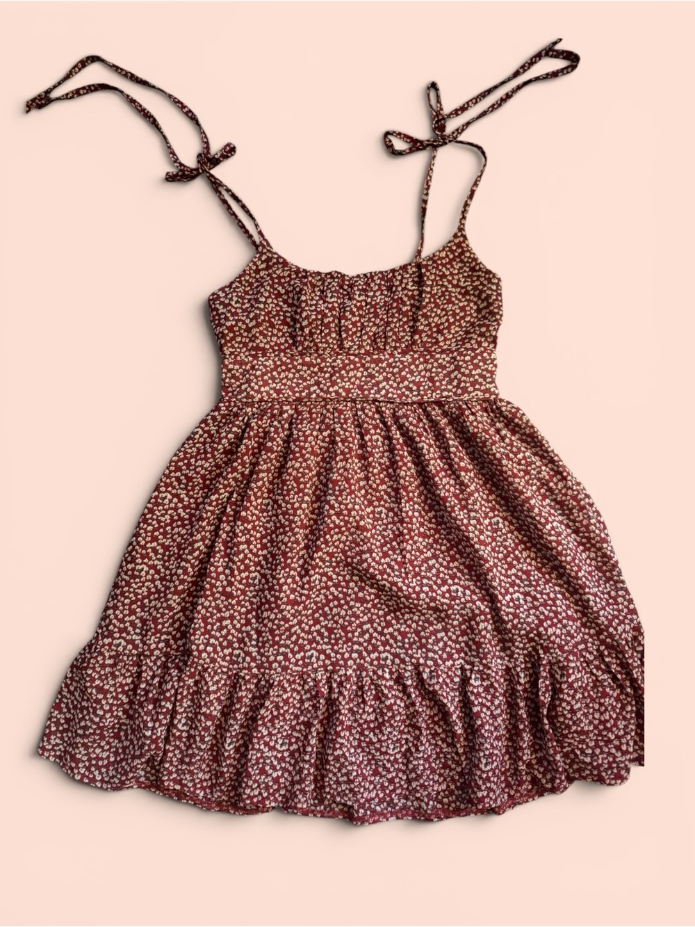 Princess Polly Red Floral Babydoll Tunic Top Tie Strap Smocked Size 8
